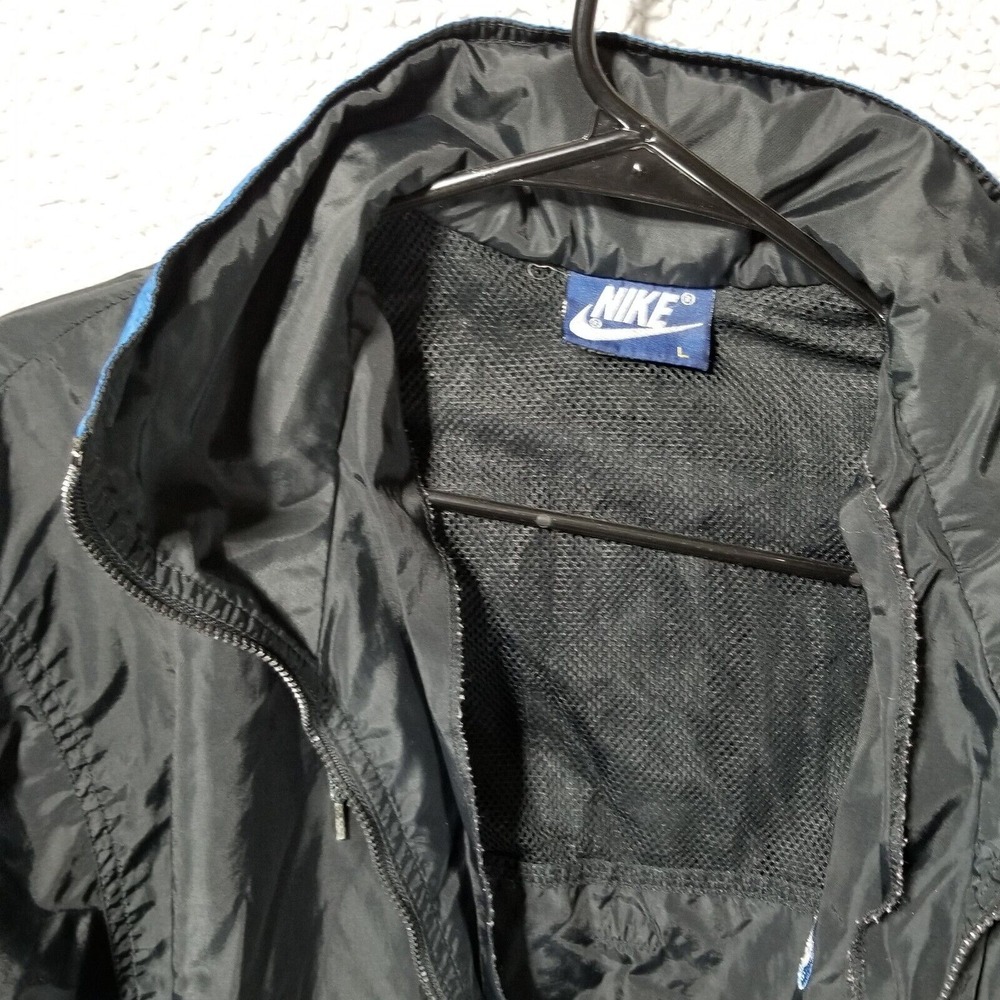 Vintage Nike Jacket Mens Large Blue Black Windbreaker Full Zip With Hood 80s - Picture 2 of 14